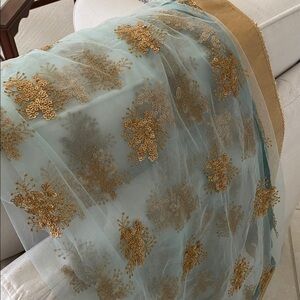 Elegant Gold and Blue India Sari 86” long